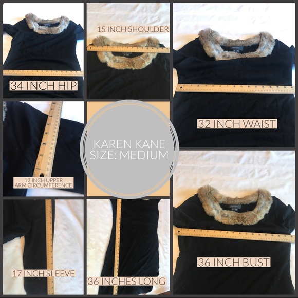 KAREN KANE BLACK KNIT DRESS WITH BROWN RABBIT FUR COLLAR (M) - Picture 14 of 15